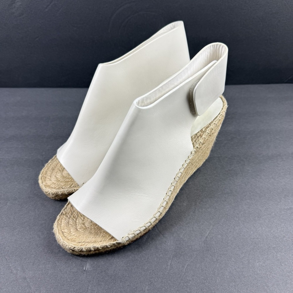 Celine Paris Espadrille Wedge 37 White Leather Open Toe Sandal Designer
